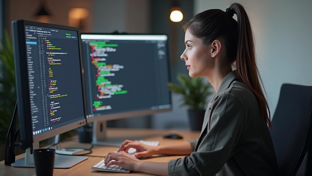 Дизайнер работает над CSS стилями, экран показывает палитру цветов и макет веб-страницы